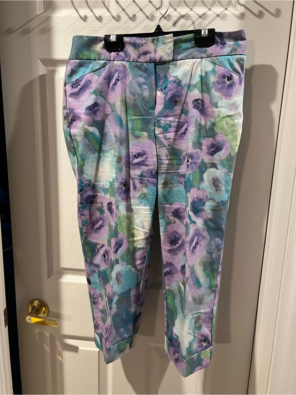 Floral Print Capris - Purple & Teal